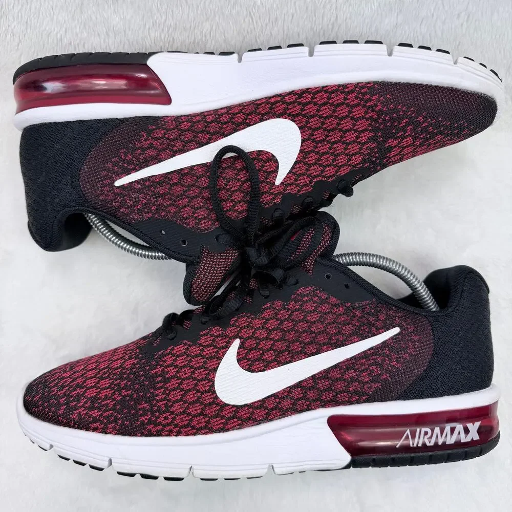 Nike Air Max Sequent 2 Mens Running Sneakers Black White Red Size 10